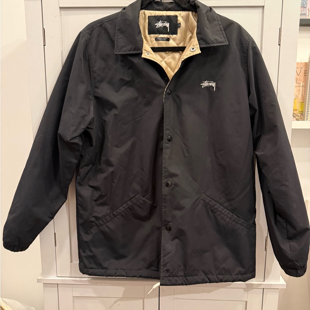 Stussy Black Windbreaker Jacket with Cream Lining